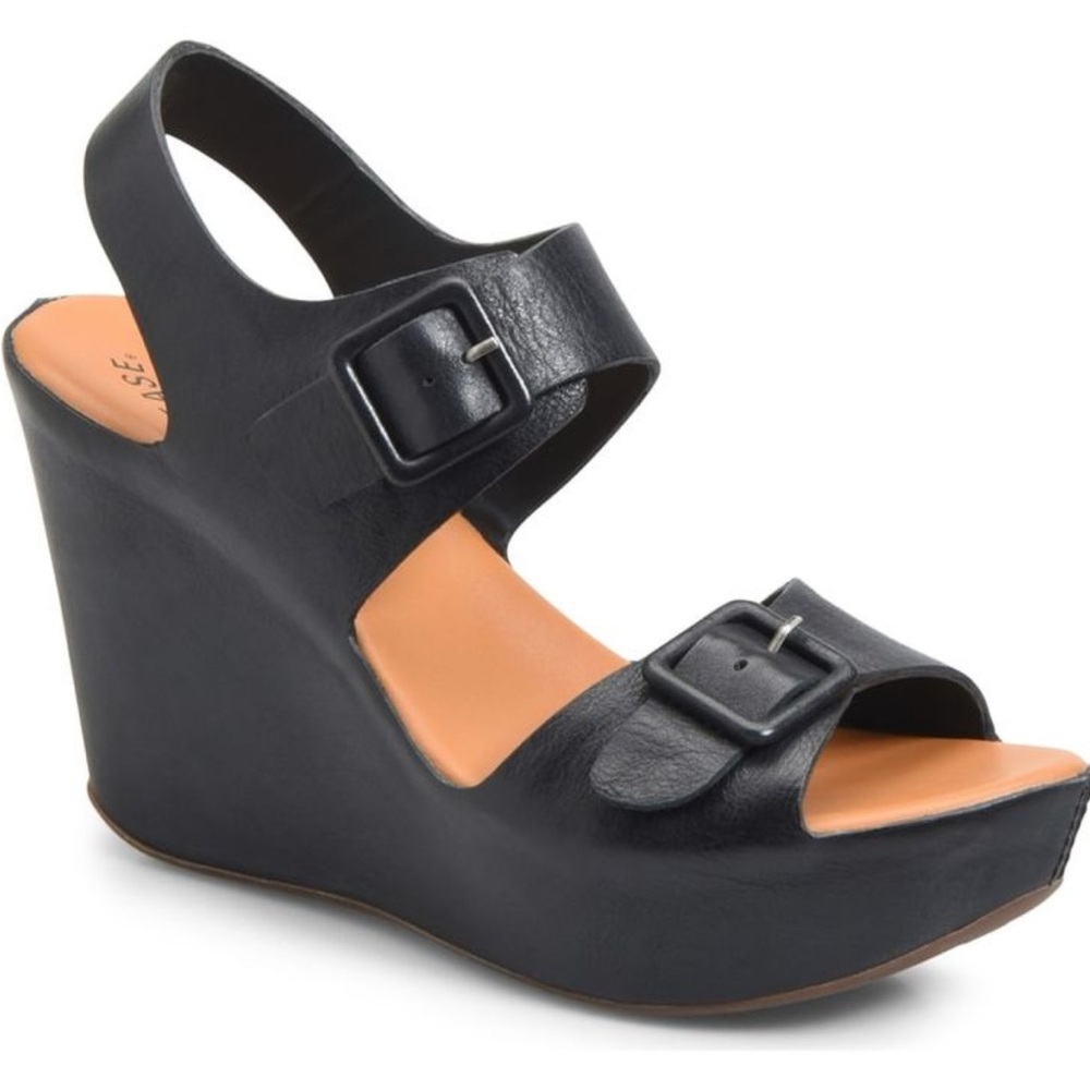 Kork-ease Susie Wedge Sandals Black Size 9